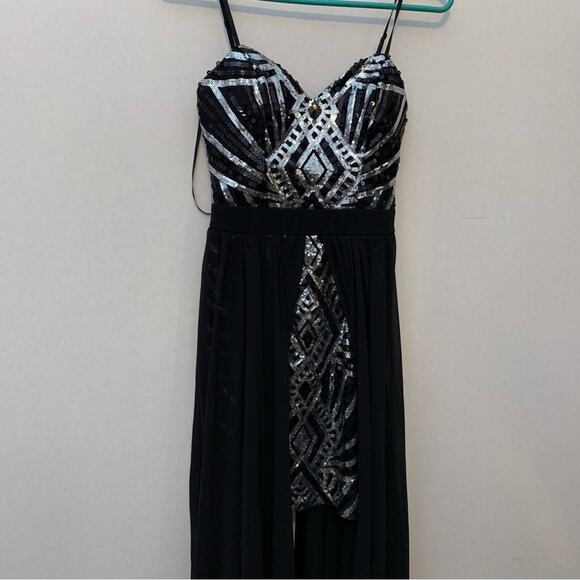 City Studio Black Silver Sequin Mini Dress With Train Formal Prom Homecoming - Picture 2 of 6